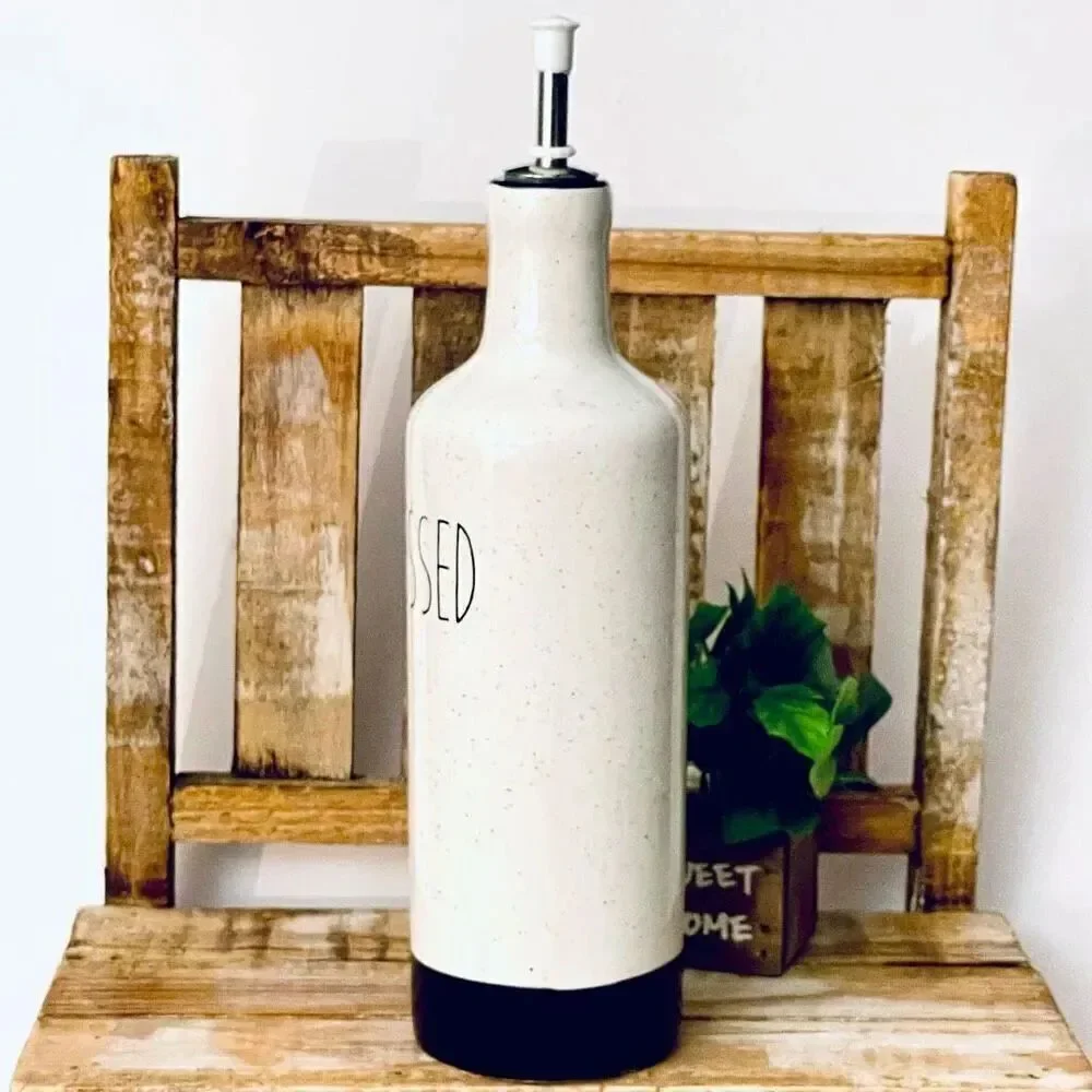 NWT Gorgeous Off White BLESSED oil or Vinegar Tall Big Off white Speckled Bottle